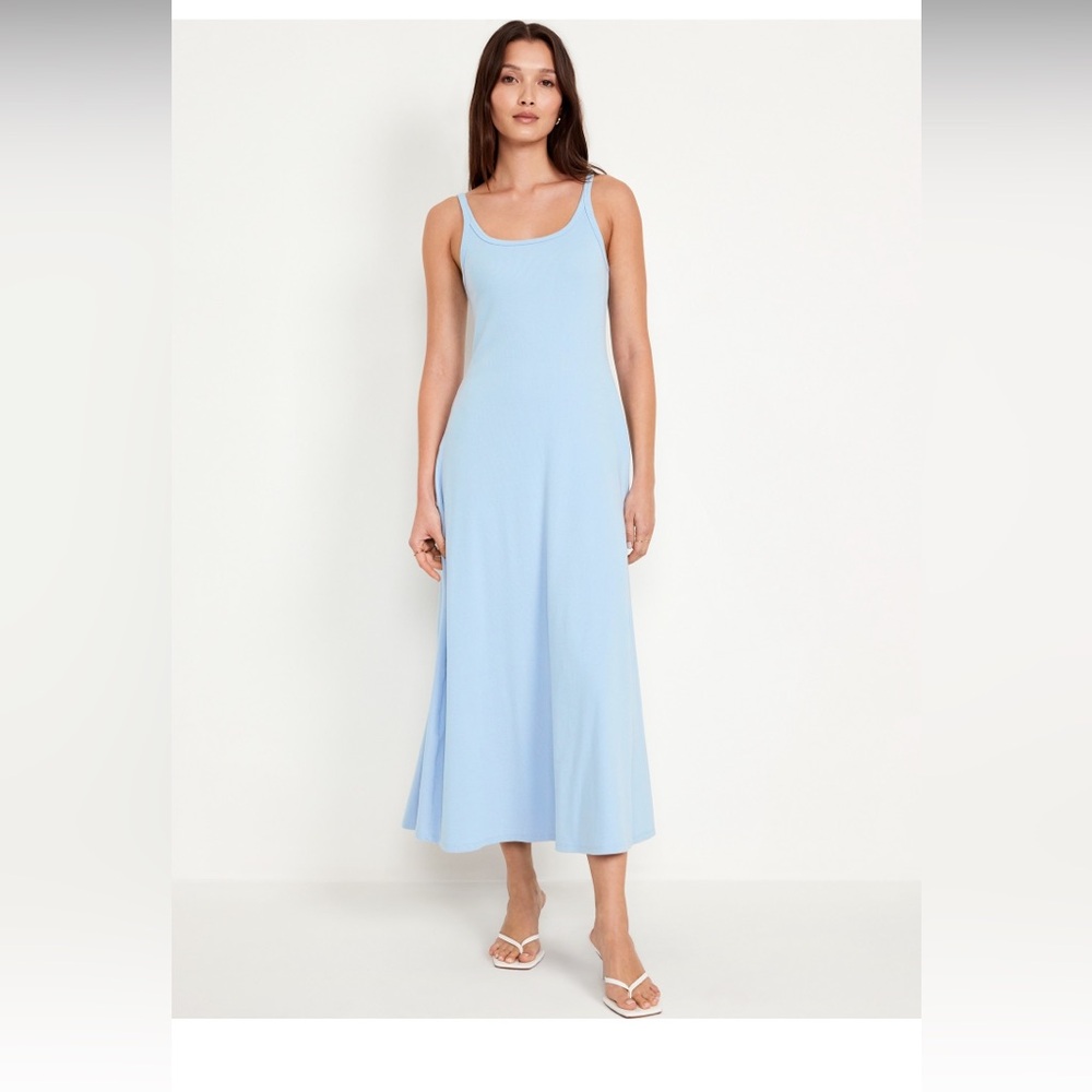 Old Navy Fit & Flare Rib-Knit Maxi Dress Small Light Blue